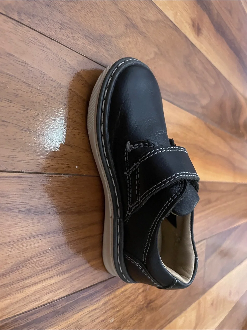 Johnston & Murphy Kids Black Leather Velcro Strap Dress Shoes